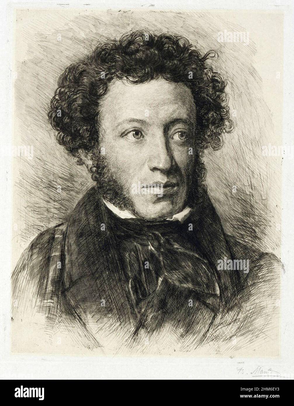 Ein Porträt des russischen Schriftstellers Alexander Puschkin, Autor von Eugene Onegin. Stockfoto