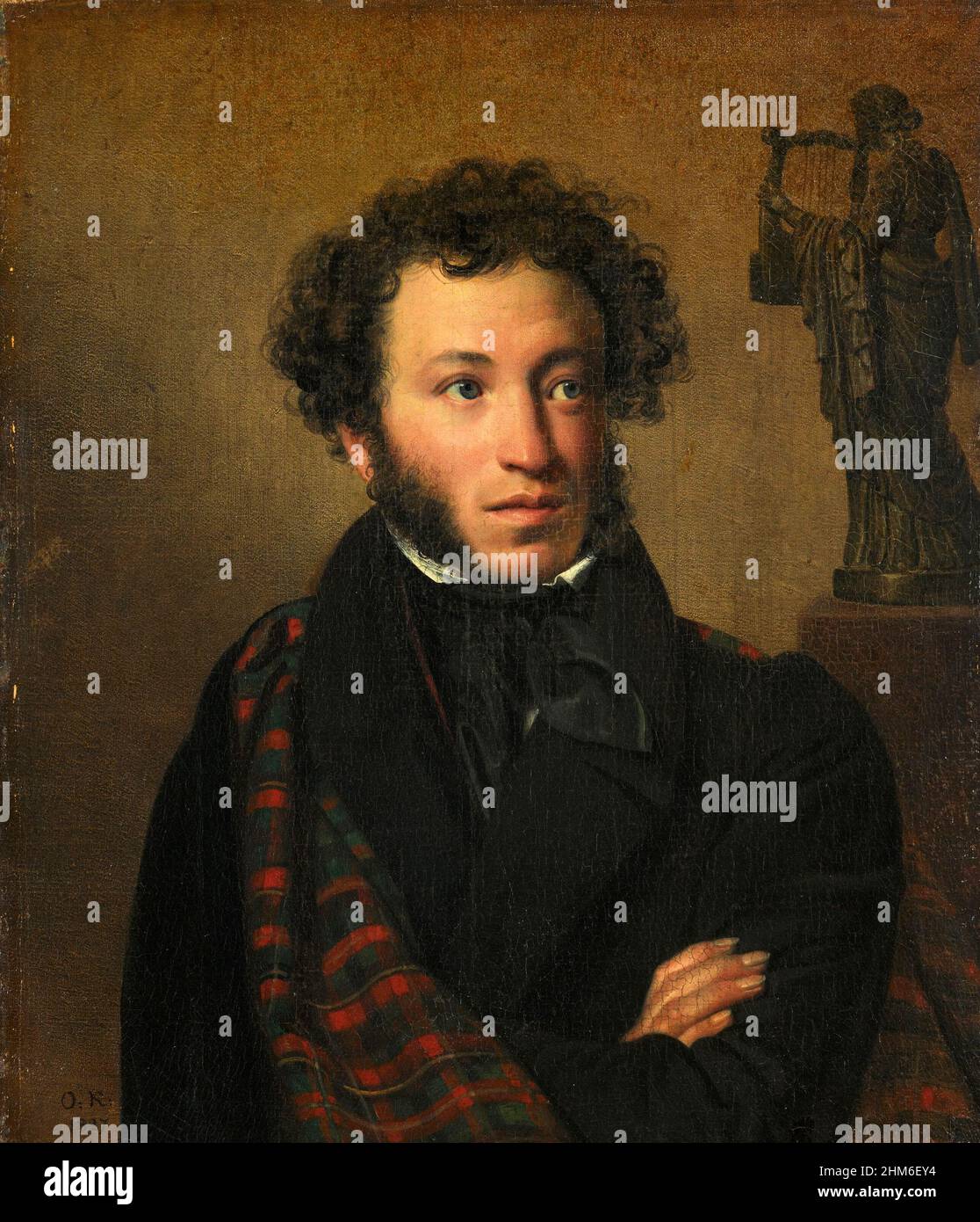 Ein Porträt des russischen Schriftstellers Alexander Puschkin, Autor von Eugene Onegin, von 1837, als er 28 Jahre alt war. Stockfoto