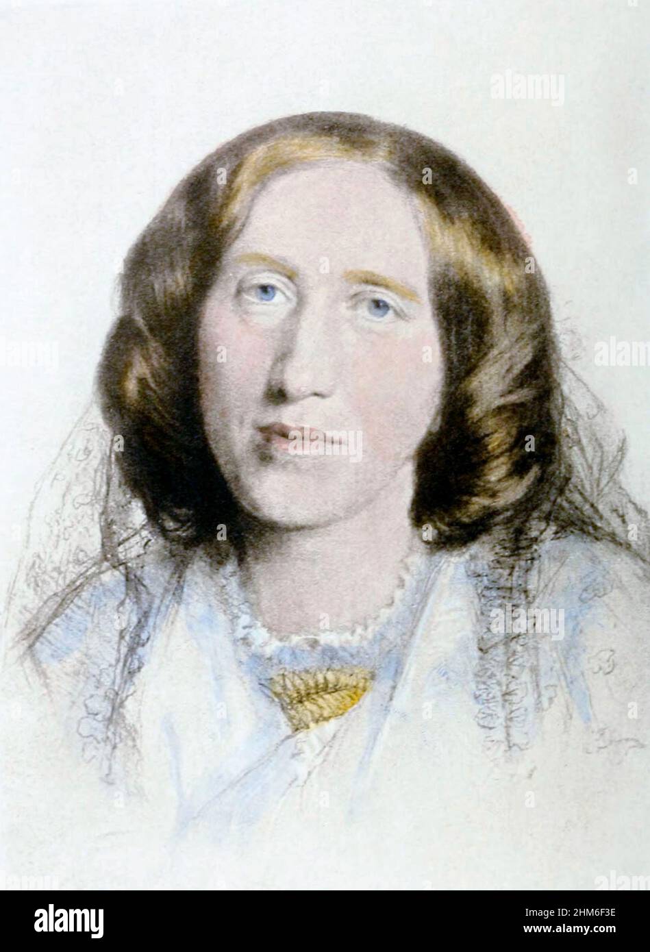 Ein Porträt des englischen Schriftstellers George Eliot, das die Nom de Plume von Mary Ann Evans war, von 1864, als sie 45 war.Porträt von Frederick William Burton. Stockfoto