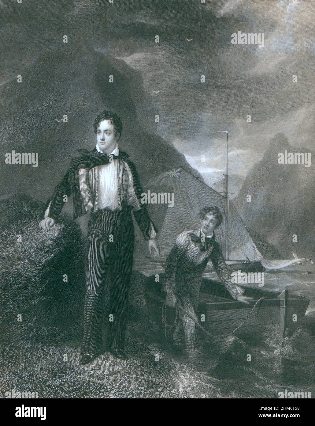 Ein Porträt des englischen Dichters Lord Byron (voller Name George Gordon Byron, 6th Baron Byron) im Alter von 19 Jahren. Stockfoto