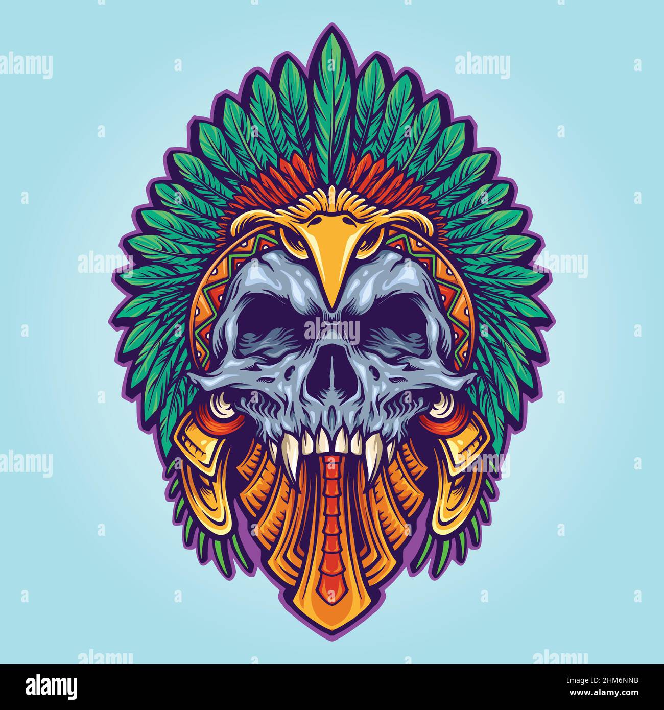 Aztec Indian Death Skull Tattoo Vektor Illustrationen für Ihre Arbeit Logo, Maskottchen Merchandise T-Shirt, Aufkleber und Label Designs, Poster, Grußkarte Stock Vektor