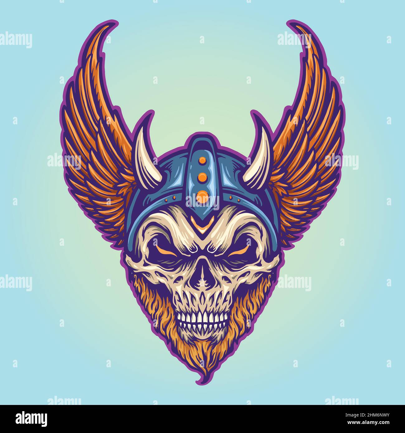 Krieger Wikinger Helm Hörner Flügel Vektor-Illustrationen für Ihre Arbeit Logo, Maskottchen Merchandise T-Shirt, Aufkleber und Label-Designs, Poster Stock Vektor