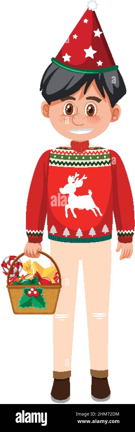 Ein Mann mit weihnachtlichen Outfits auf weißem Hintergrund Stock Vektor