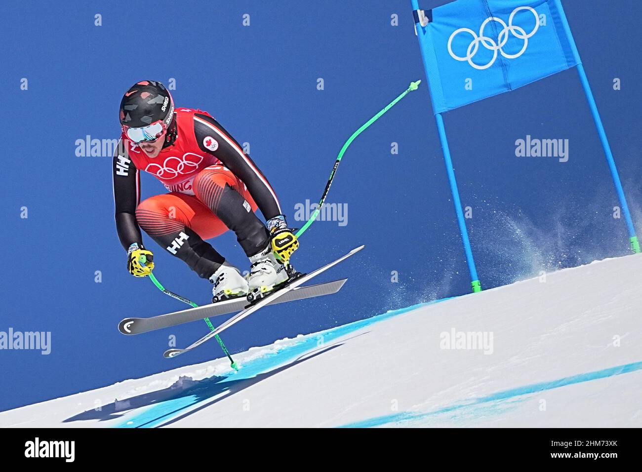 Yanqing, China. 08th. Februar 2022. Olympische Spiele, Ski alpin, Super G, Männer im Nationalen Alpinen Ski-Zentrum. James Crawford aus Kanada in Aktion. Quelle: Michael Kappeler/dpa/Alamy Live News Stockfoto