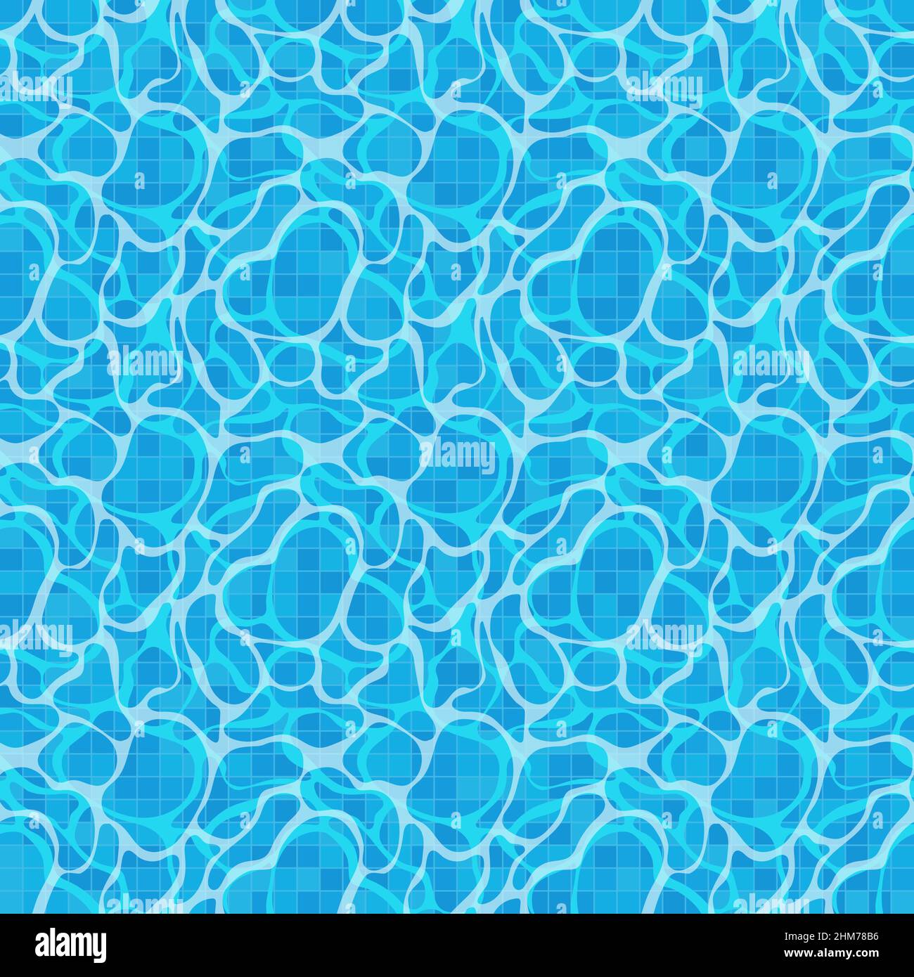 Blauer Hintergrund der Wasseroberfläche. Poolfliesen. Leichte Welligkeit. Nahtloses Vektormuster. Stock Vektor