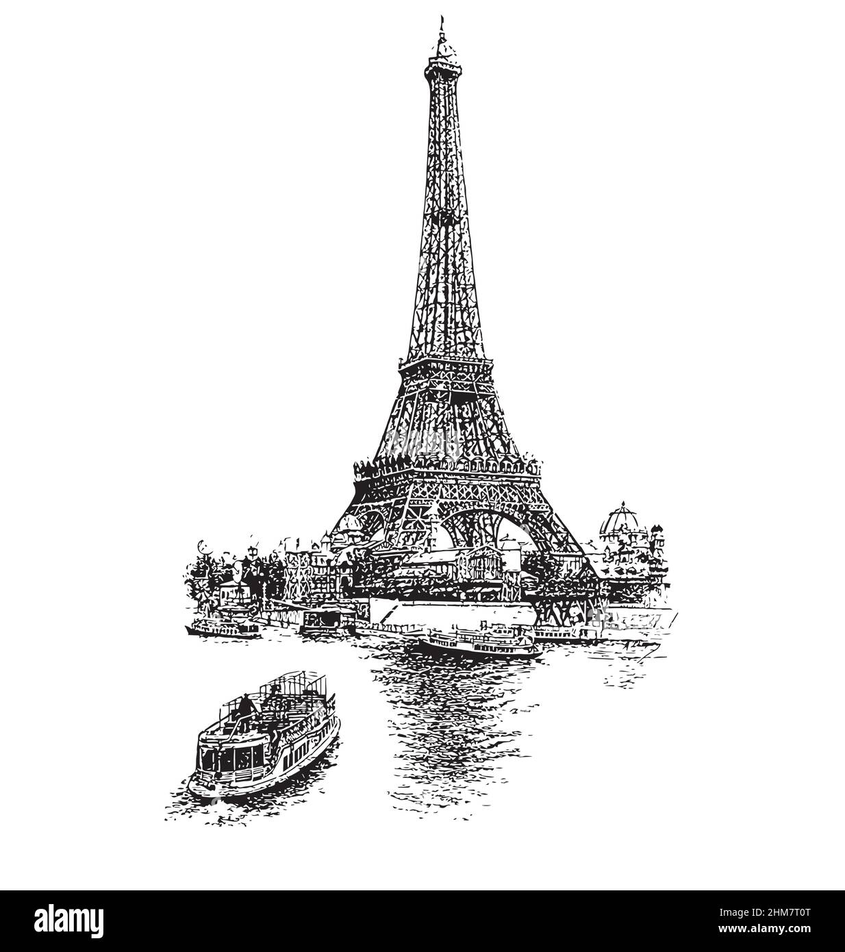 Vintage eiffelturm paris Szene Gravur Tinte Ätzvektor isoliert auf weißem Hintergrund Stock Vektor