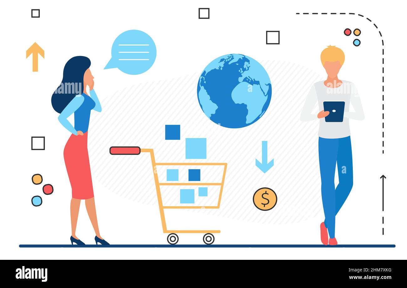 Weltweiter Online-Shopping Express-Versandservice. Globale Lieferung von Waren und Dienstleistungen für Kunden Stock Vektor