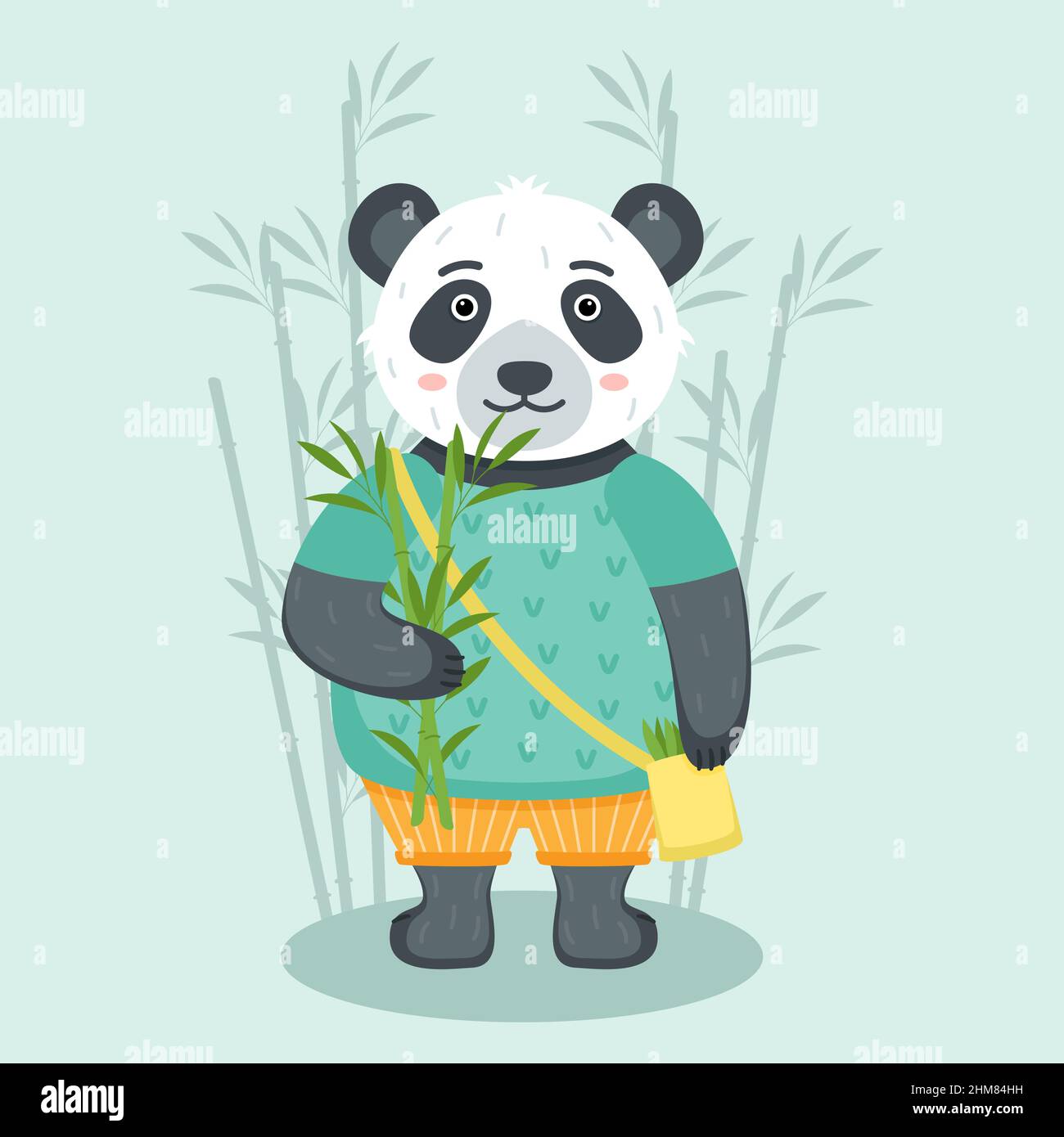 Niedlicher Panda mit Bambus, Vektorgrafik Stock Vektor