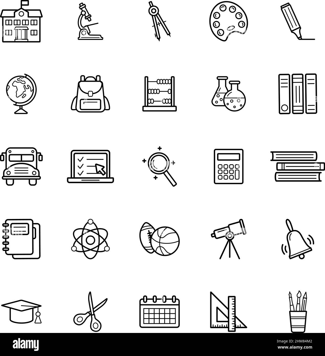 Satz von Linien Schule Symbole auf weißem Hintergrund, Vektor-Illustration Stock Vektor