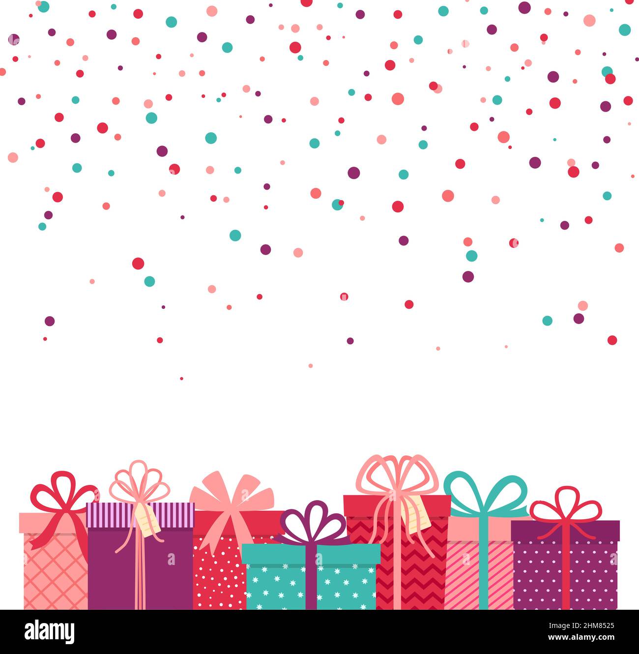 Valentinstag Hintergrund, Hintergrund mit Geschenken und Konfetti, Vektor-Illustration Stock Vektor