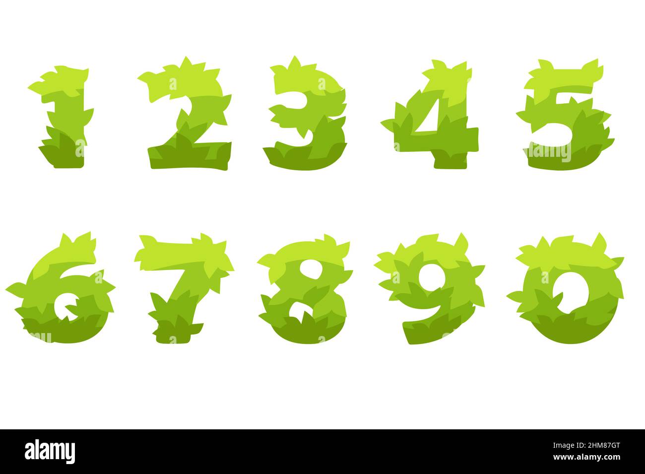 Vektor-Set von Cartoon-Zahlen aus grünem Gras. Stock Vektor