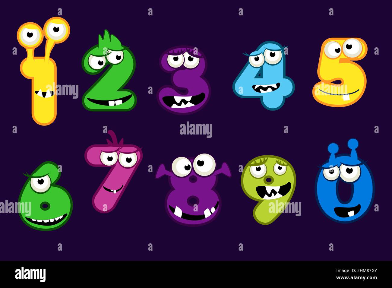 Vektor-Set von Cartoon-Stil Monster Zahlen. Stock Vektor