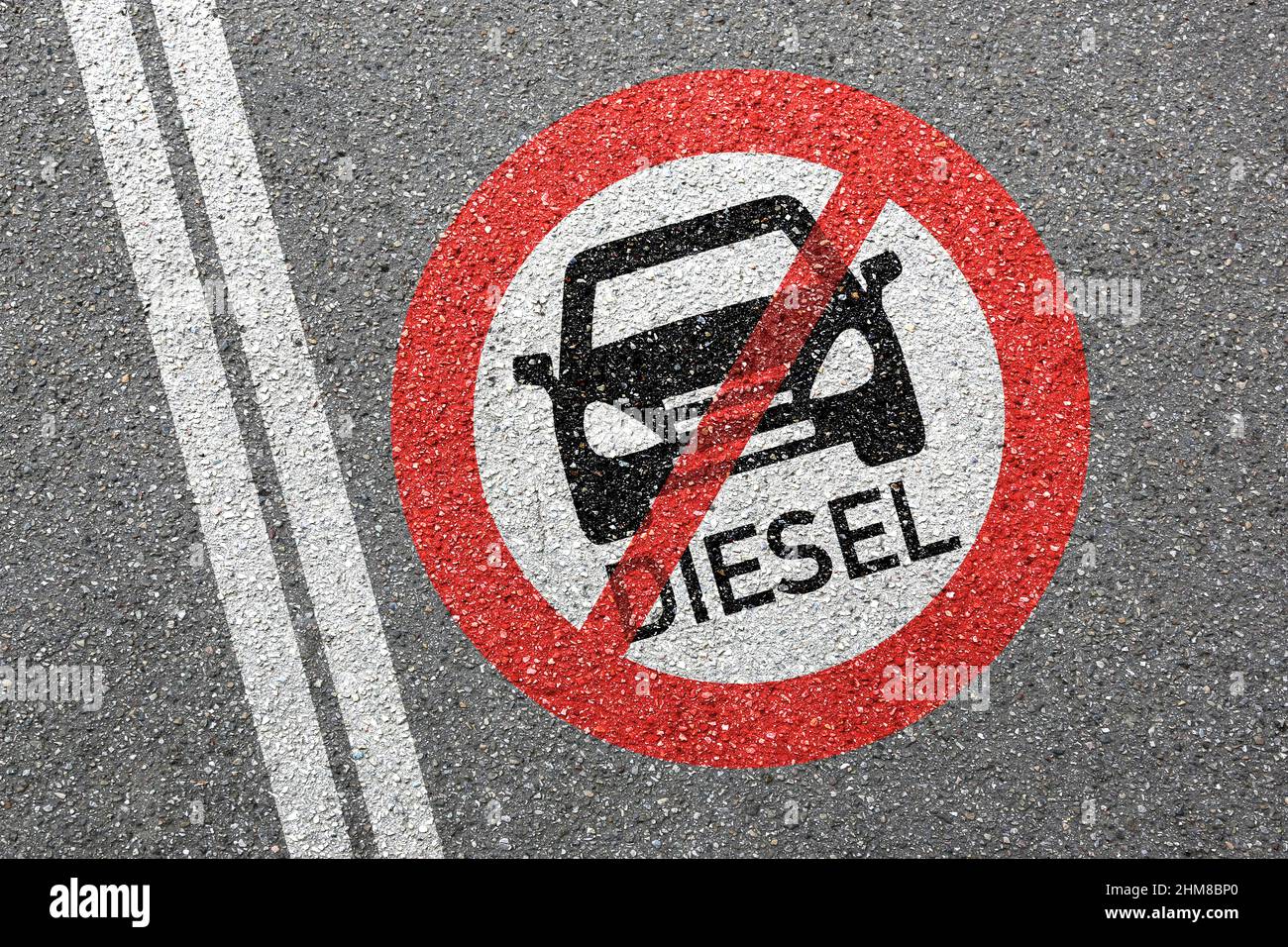 Diesel-Fahrverbot Schild Straße Auto nicht erlaubt verboten Zone Konzept Stockfoto
