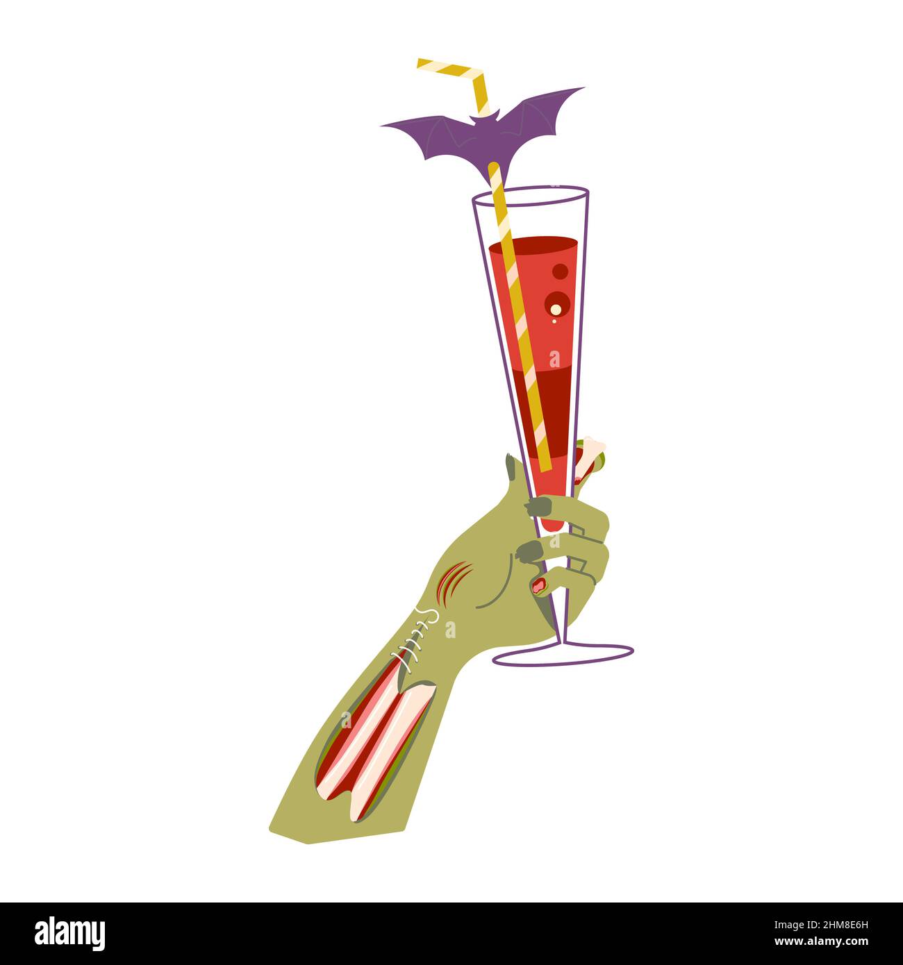 Dead Zombie Hand hält blutigen Cocktail isoliert Stockfoto