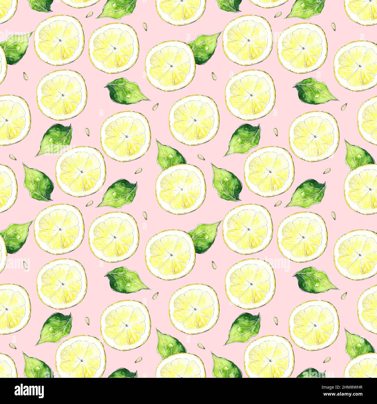 Nahtlose Zitronenmuster, Obst Hintergrund, Textil-Design, Citrus Wiederholung drucken, Aquarell Zitrone Ornament, Obst nahtlose Tapete, Stockfoto