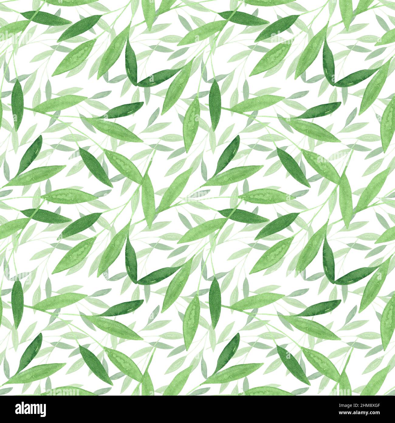 Aquarell Blätter Muster, Nahtloses Grün Hintergrund, Textil botanische Tapete, handgezeichnete Wiederholung Hintergrund, Blatt Ornament, Frühling drucken Stockfoto