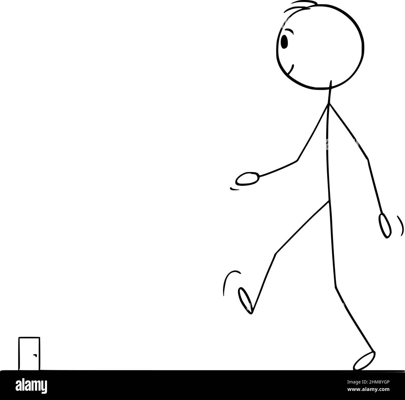 Person, die zu einer entfernten Tür geht, um sie zu verlassen oder einzutreten, Vektorgrafik Cartoon Stick Figure Illustration Stock Vektor