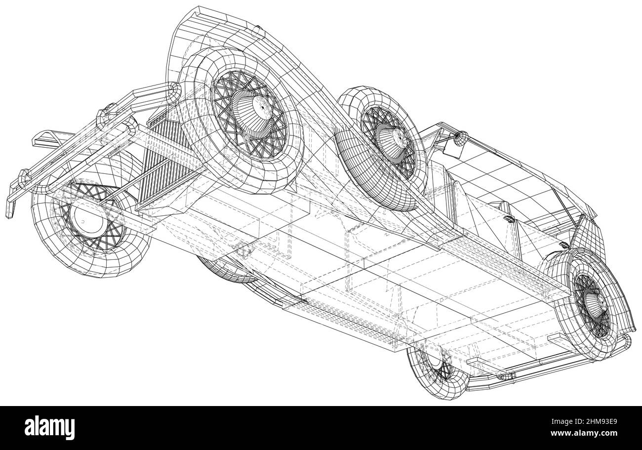 Vektor für Oldtimer. Drahtrahmen Retro Car Outline isoliert Stock Vektor