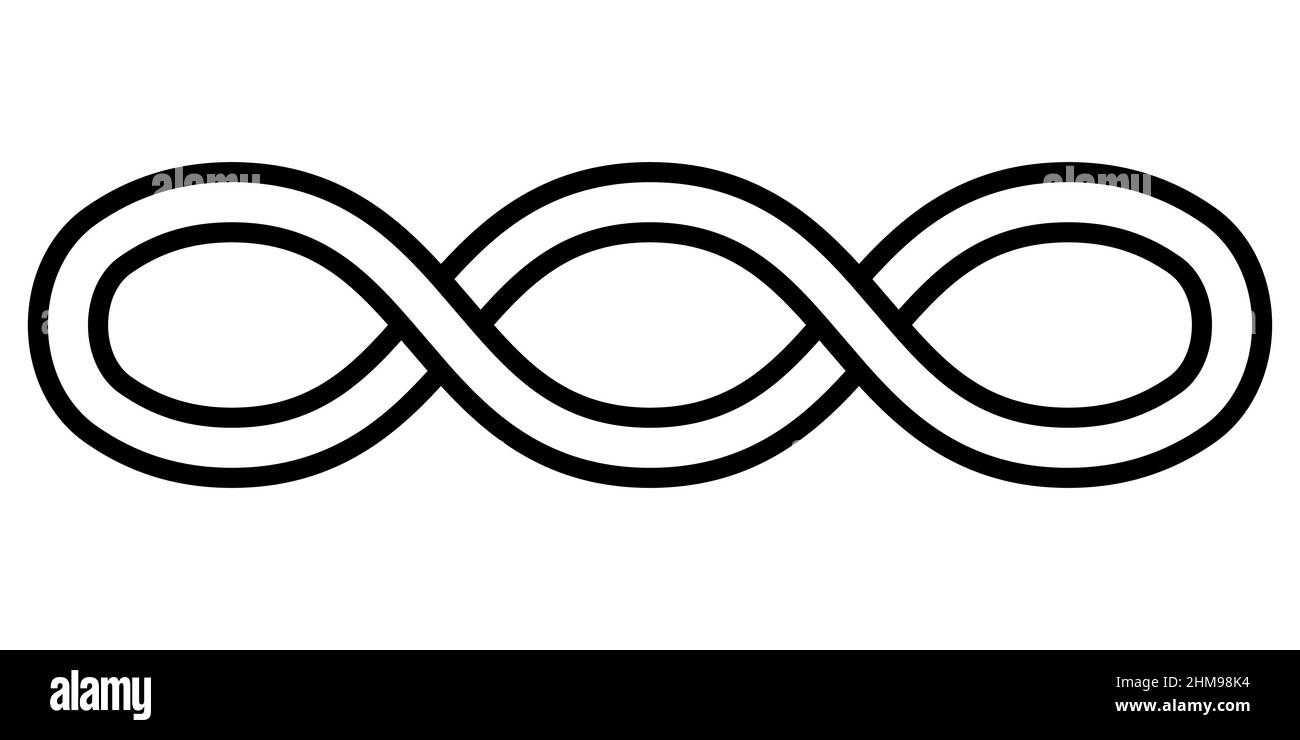 Griechische Wellen Unendlichkeit Logo Ornament. Uralter Kettenstil, dreifaches Unendlichkeitszeichen Stock Vektor