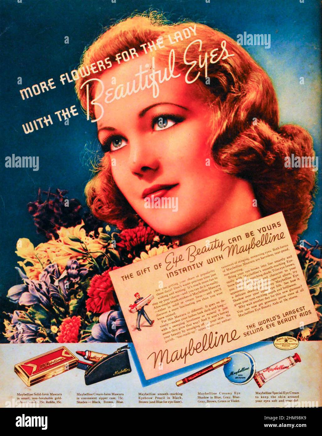 MAYBELLINE Anzeige über 1938 für das amerikanische Kosmetikunternehmen Stockfoto