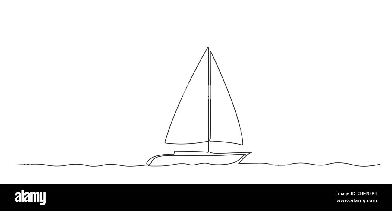 Kontinuierliche Linienzeichnung von Segelboot auf dem Wasser, Segelschiff Single-Line-Vektor-Illustration Stock Vektor