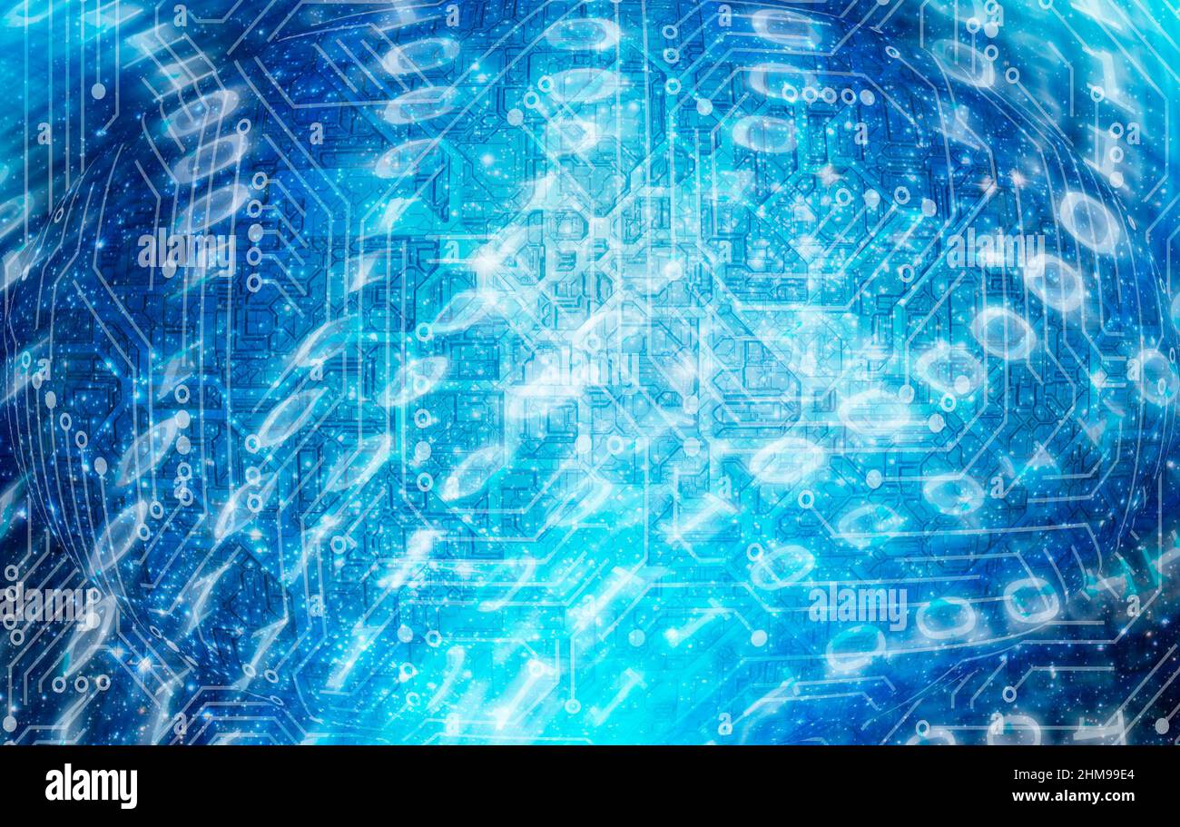 Binärer abstrakter Hintergrund, Quantencomputing-Konzept Stockfoto