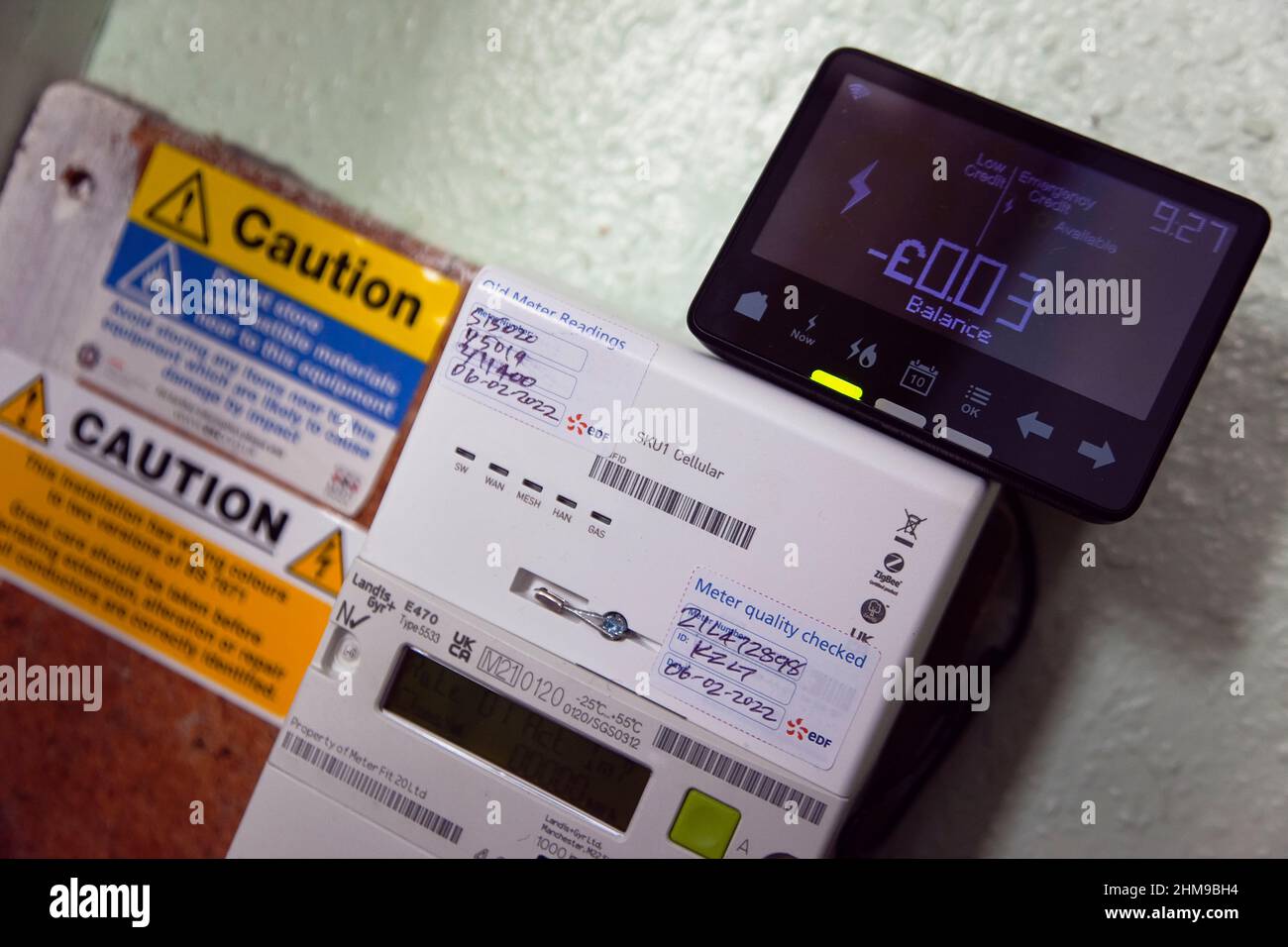Industrie, Strom, Strom, neuer Smart Meter für die Versorgung von Privathaushalten. Stockfoto