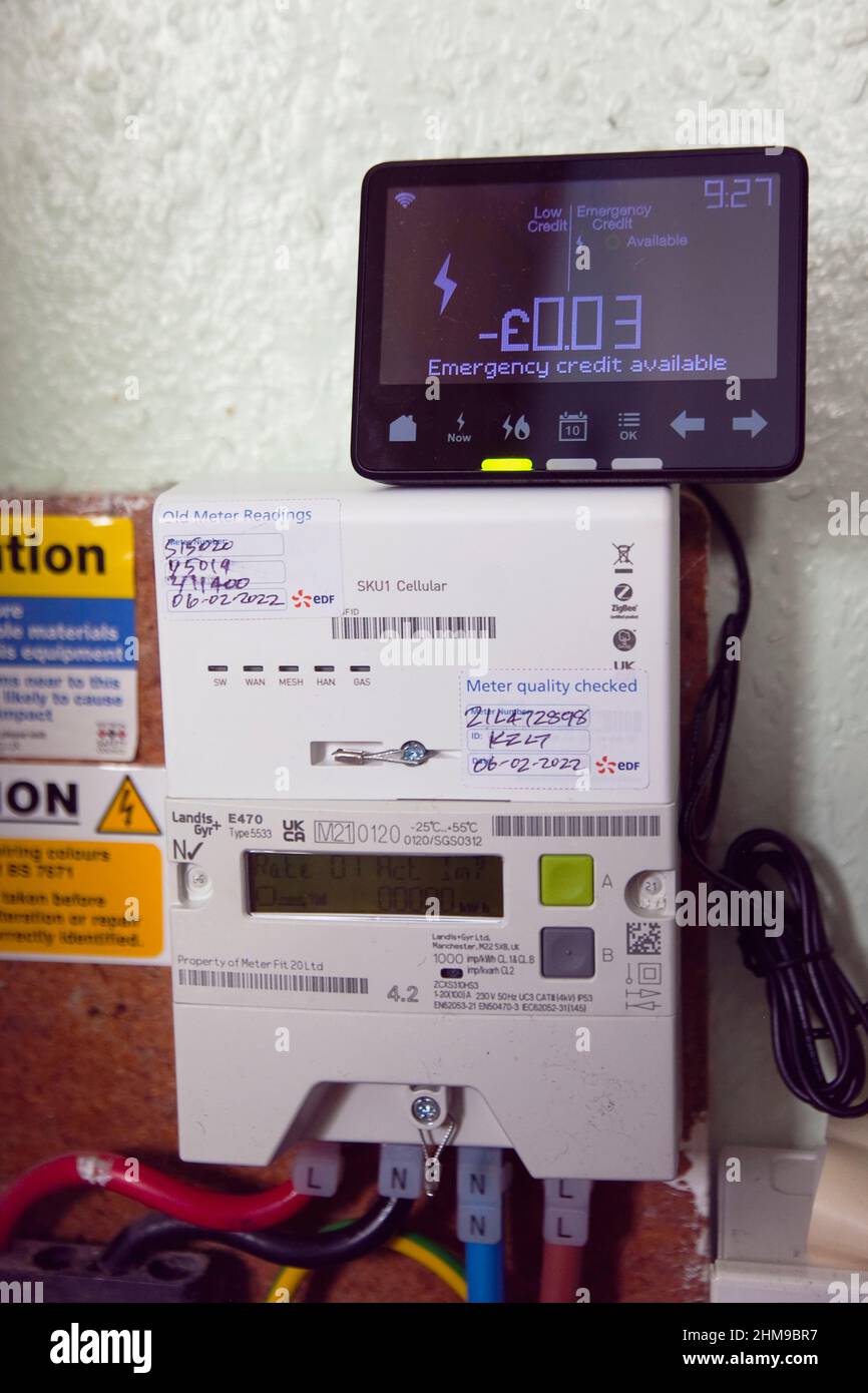 Industrie, Strom, Strom, neuer Smart Meter für die Versorgung von Privathaushalten. Stockfoto