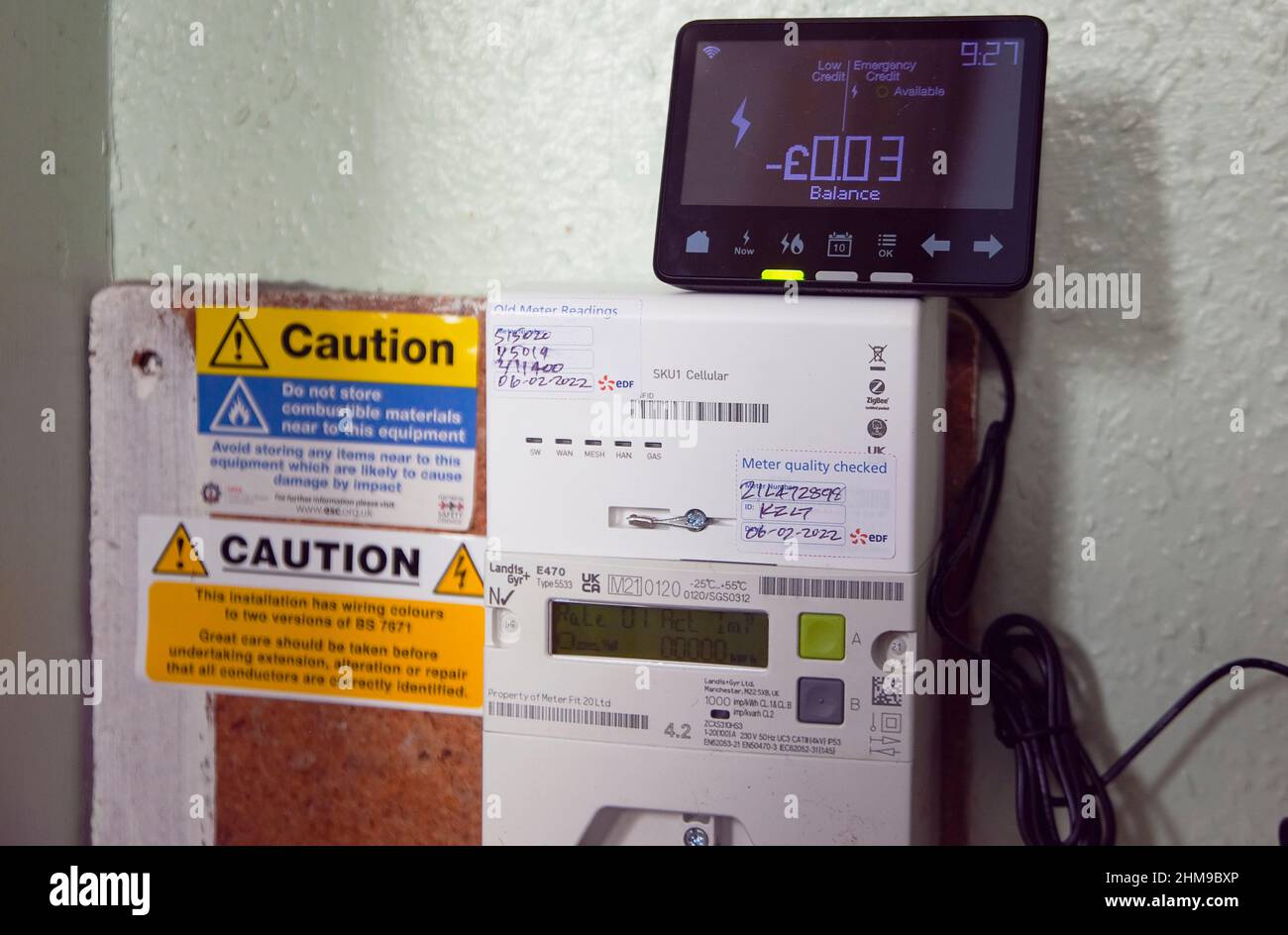 Industrie, Strom, Strom, neuer Smart Meter für die Versorgung von Privathaushalten. Stockfoto