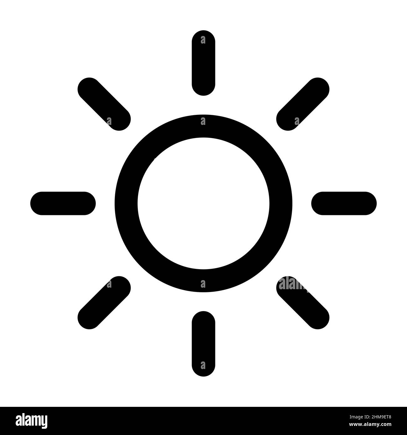 Helligkeitssymbol in flacher Form. Symbol für Intensitätseinstellung auf weißem Hintergrund isoliert. Einfaches Sonnensymbol. Vektorgrafik für Grafikdesign, Web, Mo Stock Vektor