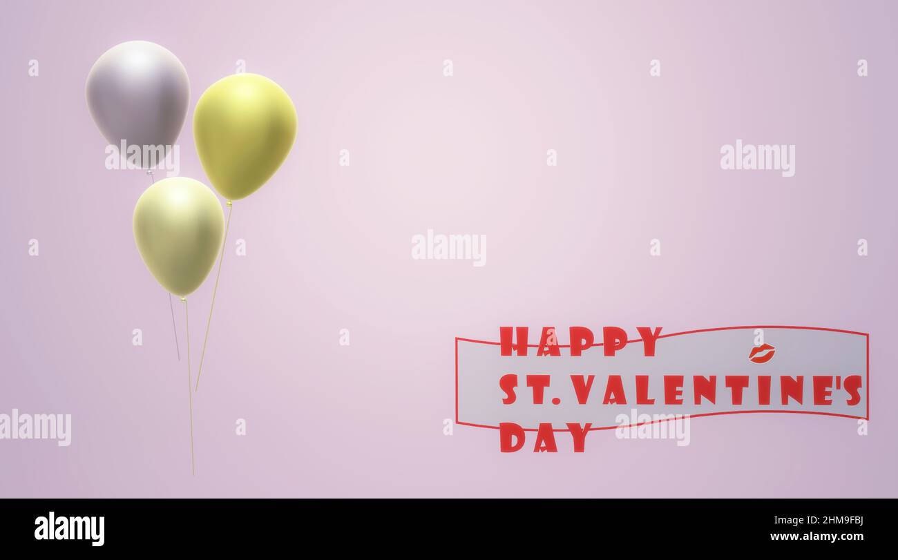 Geschenkkarte mit Text zum Valentinstag auf einem weichen rosa Hintergrund mit Kuss-Symbol, Illustration Stockfoto