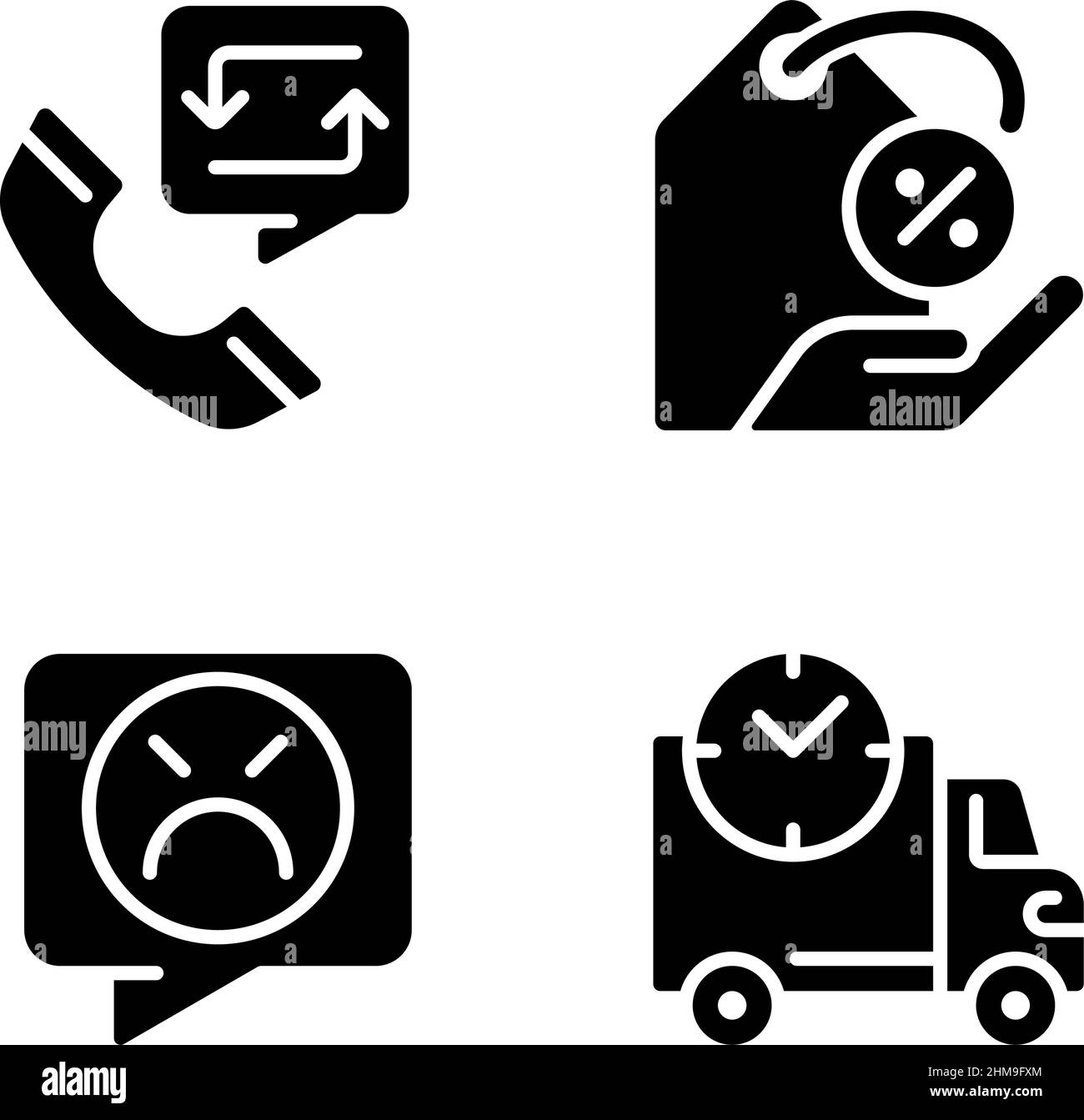 Schwarze Glyphsymbole für die Kundenhilfe auf weißem Raum Stock Vektor