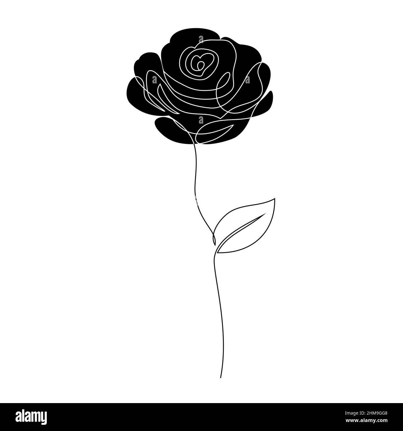 Rosenblüte im Linienkunststil Stock Vektor