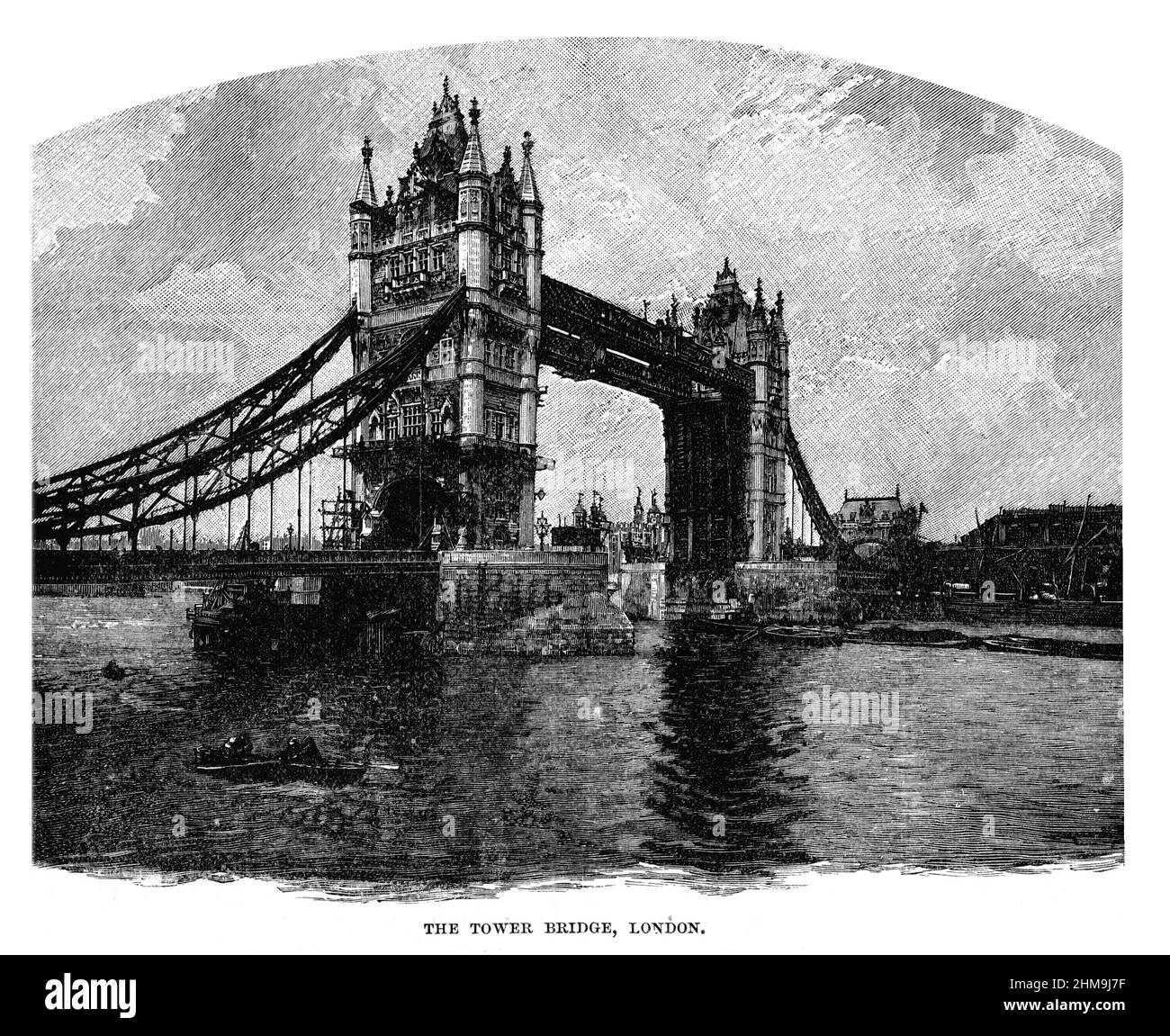 Schwarz-Weiß-Abbildung; Tower Bridge. London befindet sich kurz vor seiner Eröffnung im Jahr 1894 im Bau Stockfoto