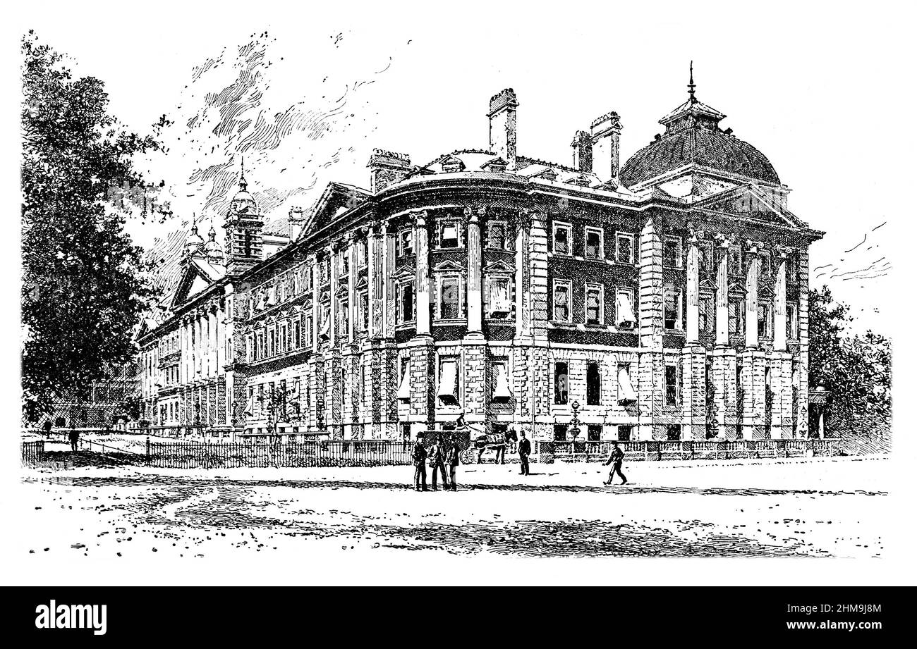 Schwarz-Weiß-Illustration; The New Admiralty Building, Hyde Park, London, um 1894 Stockfoto
