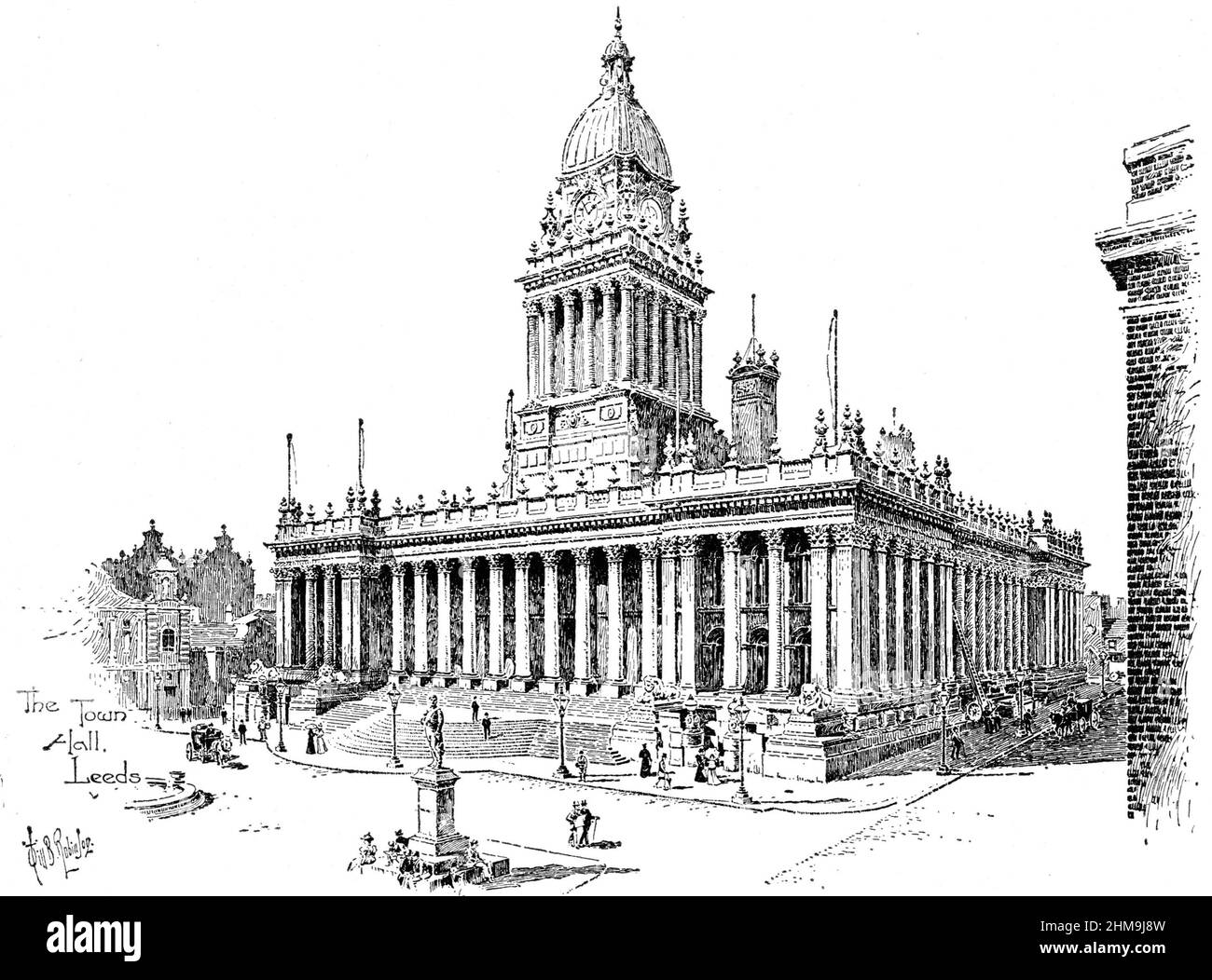Schwarz-Weiß-Illustration; The Town Hall, Leeds, Yorkshire im späten 19th. Jahrhundert Stockfoto
