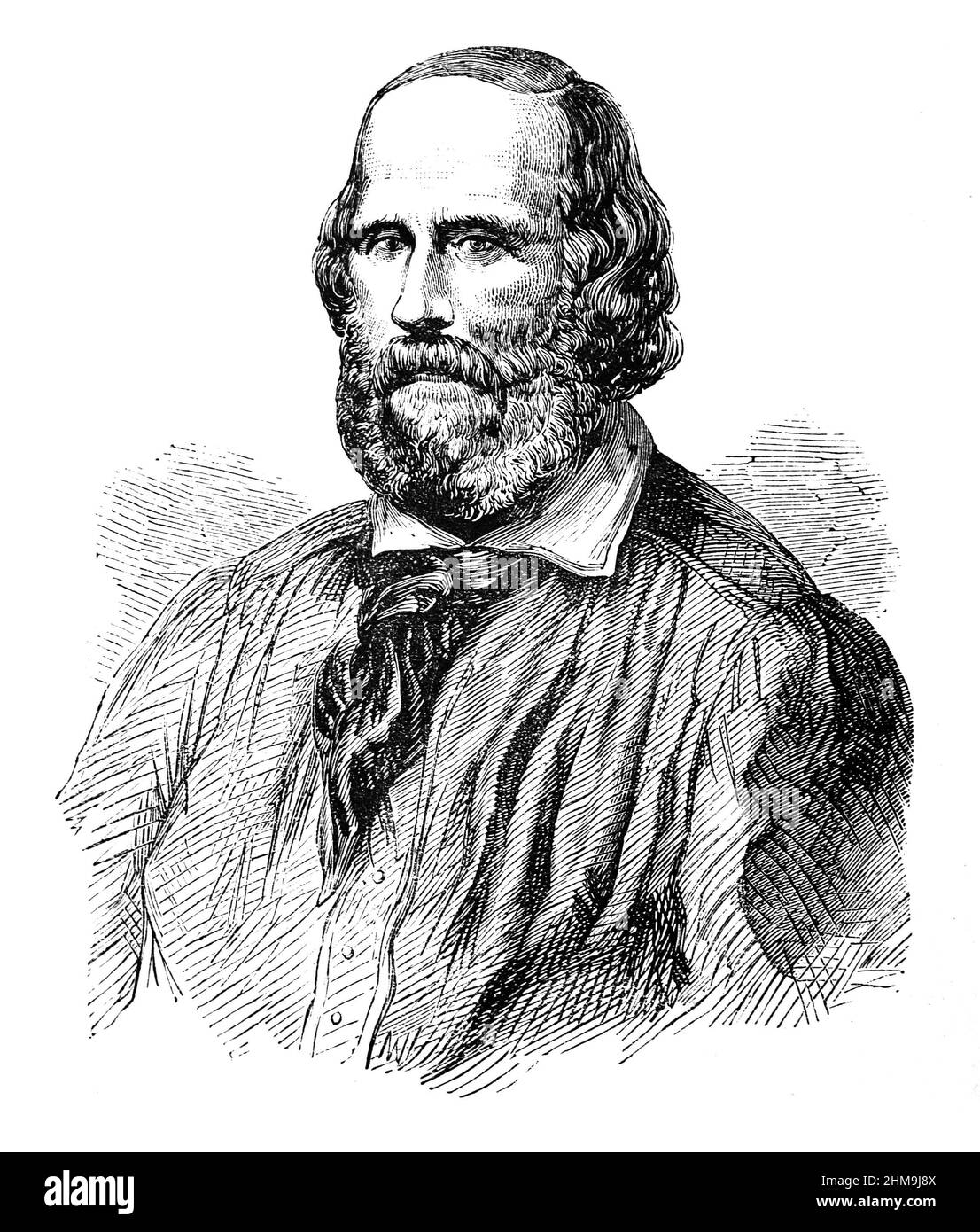 Schwarz-Weiß-Illustration; Porträt von Giuseppe Garibaldi, italienischer General, Patriot, Revolutionär und Republikaner Stockfoto