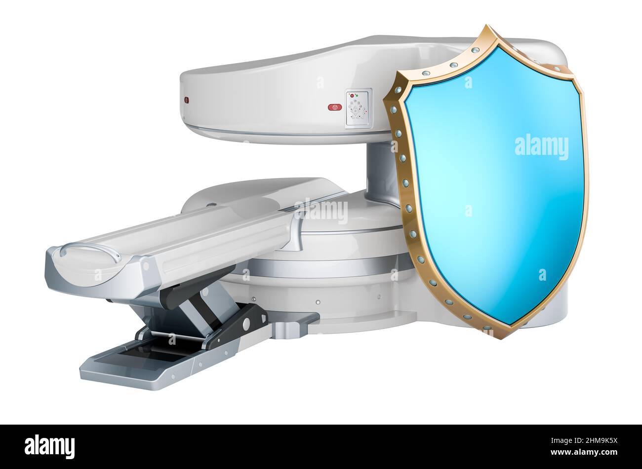 MRT-Magnetresonanztomographie-Scanner, PET, CT mit Schirm, 3D-Rendering isoliert auf weißem Hintergrund Stockfoto
