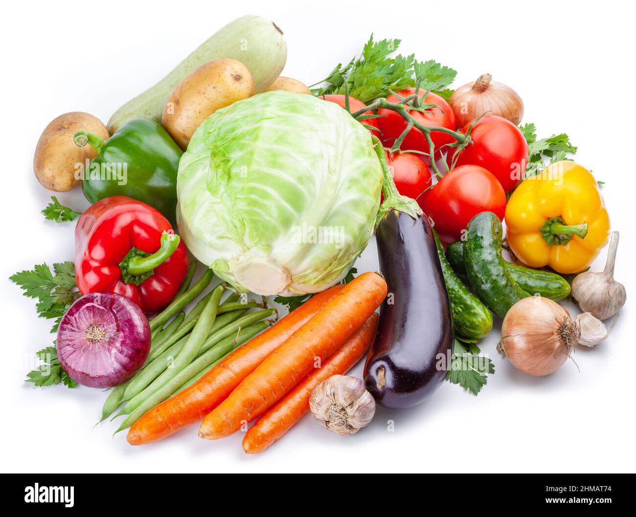 Große von verschiedenen Gemüse isoliert auf weißem Hintergrund. Stockfoto