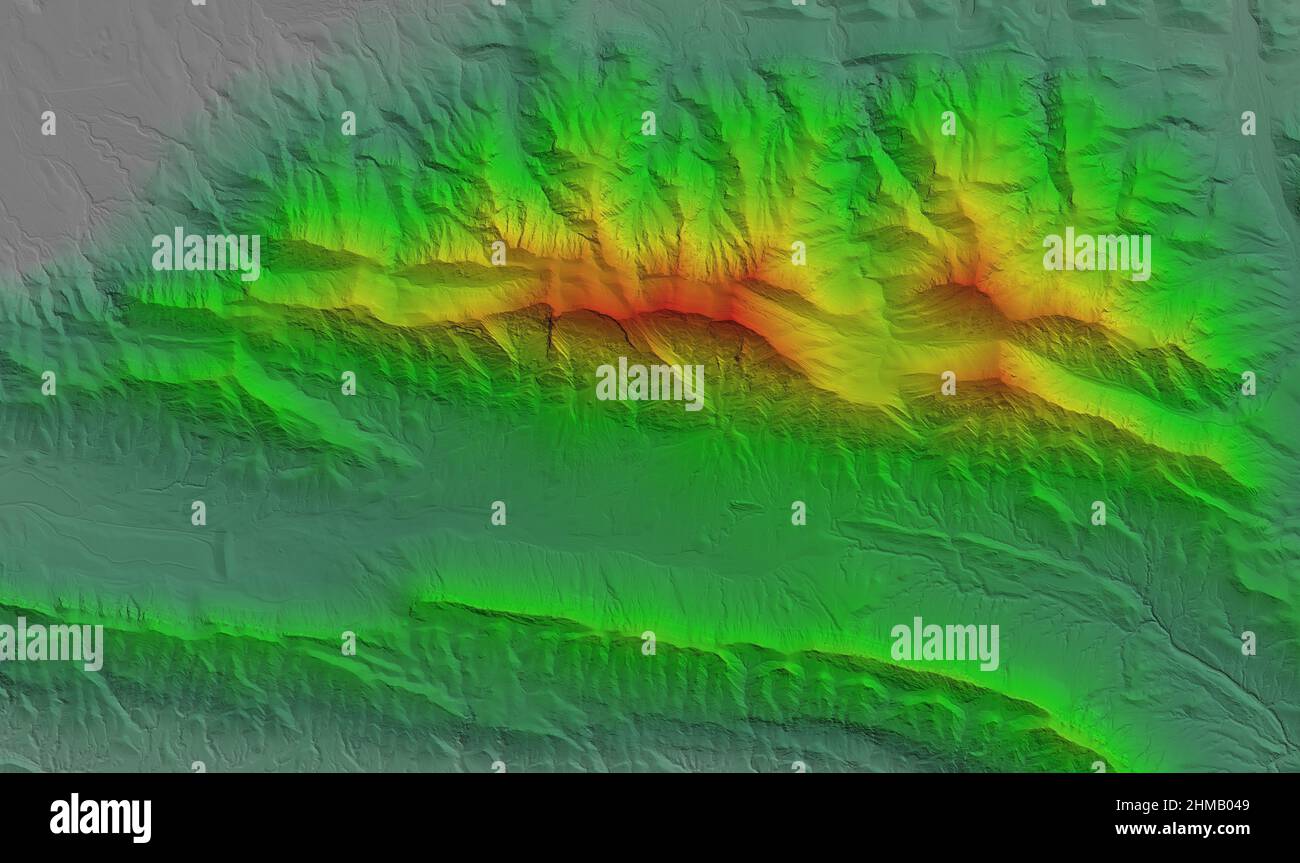 Digitales Höhenmodell. GIS 3D-Illustration, die nach der Beschaffung von Luftaufnahmen von einer Drohne erstellt wurde. Es zeigt Lidar gescannt, riesigen städtischen Bereich eines CI Stockfoto