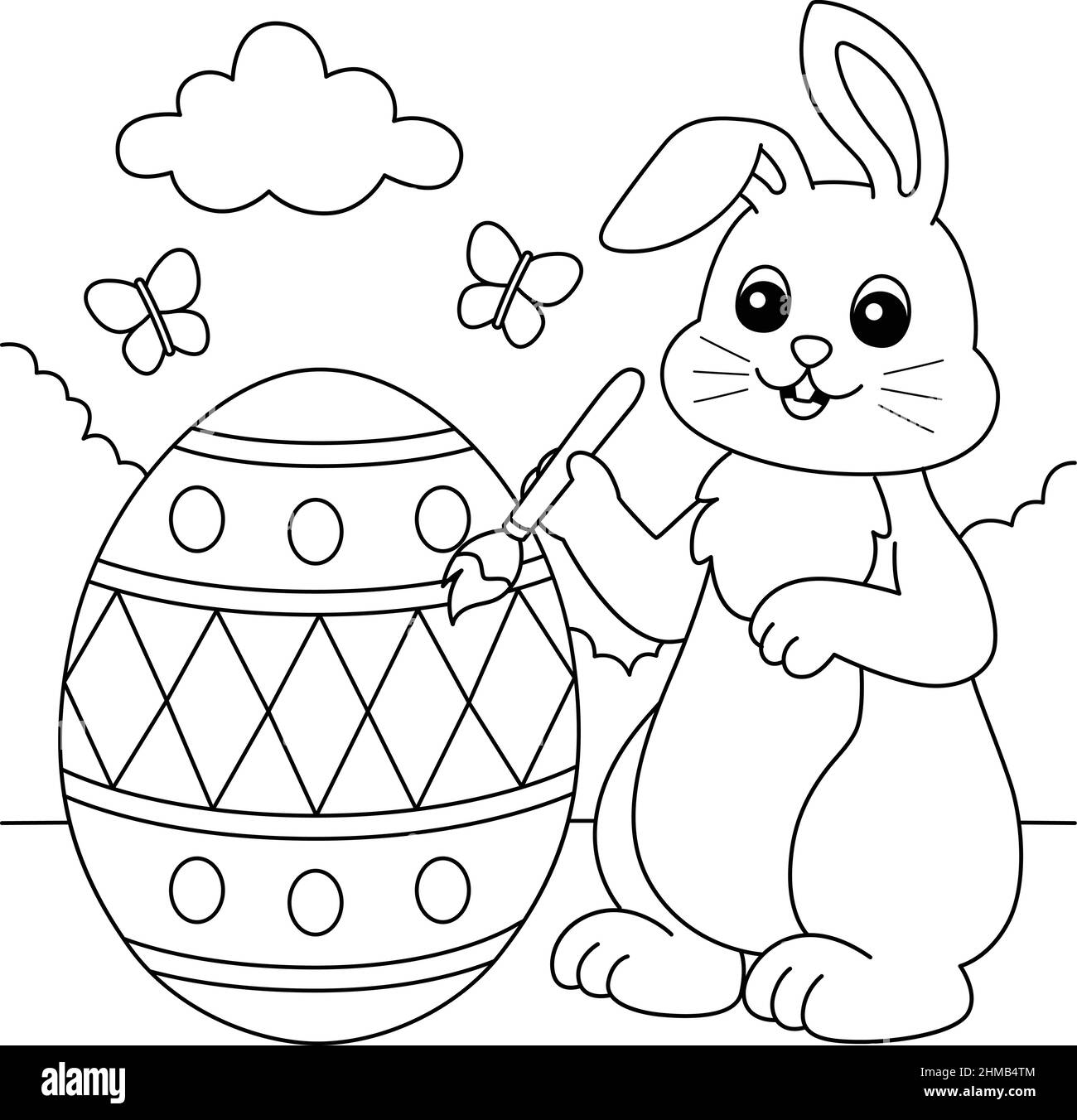 Rabiit Painting Easter Egg Coloring Page für Kinder Stock ...
