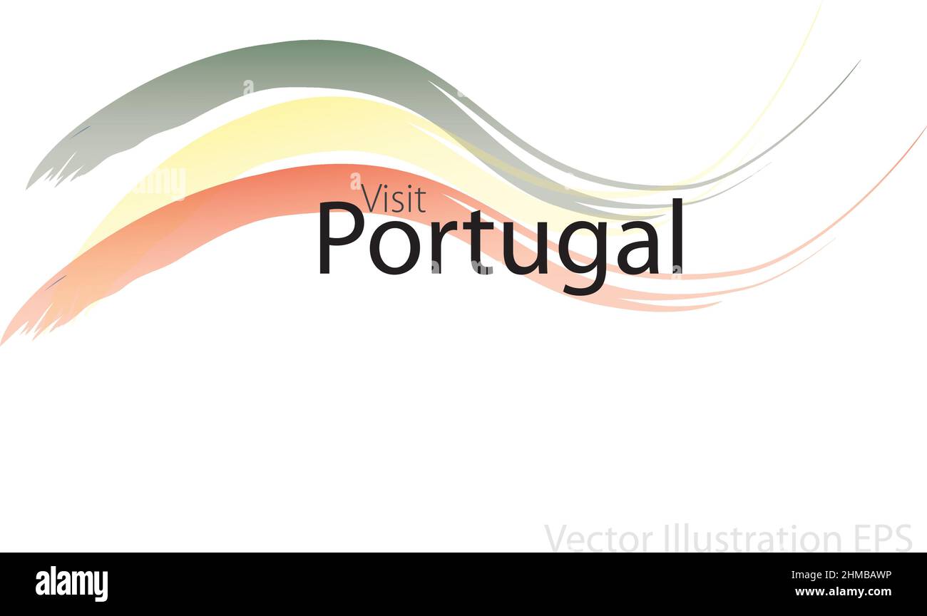 Der Slogan besucht Portugal mit geschwungenen Wellen im Aquarellstil, die in den Farben der Nationalflagge stehen. Vektorgrafik Stock Vektor