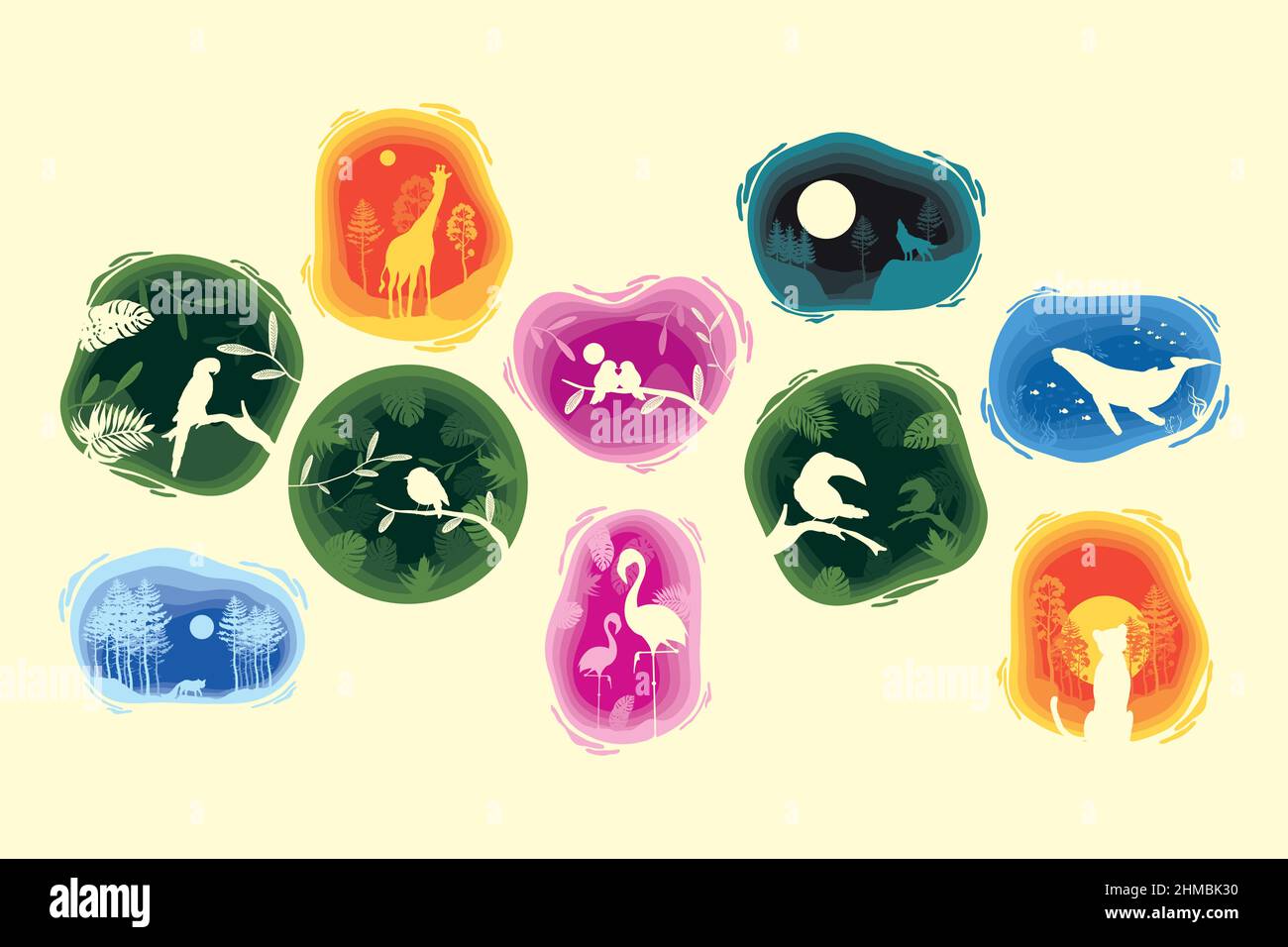 Zehn Papierschnitt-workart-Set-Symbole Stock Vektor