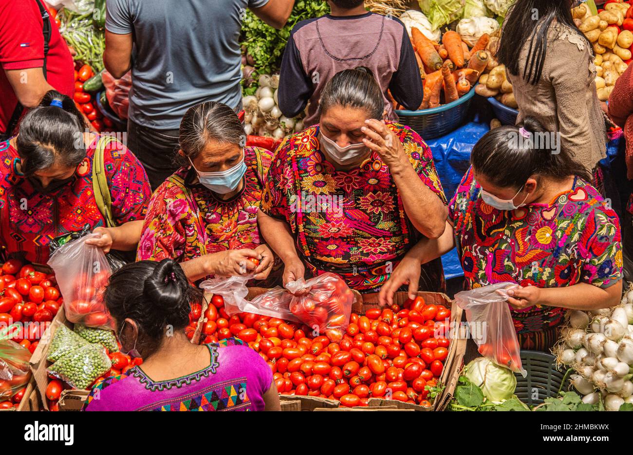 Der farbenfrohe Sonntagsmarkt in Chichicastenango, Guatemala Stockfoto