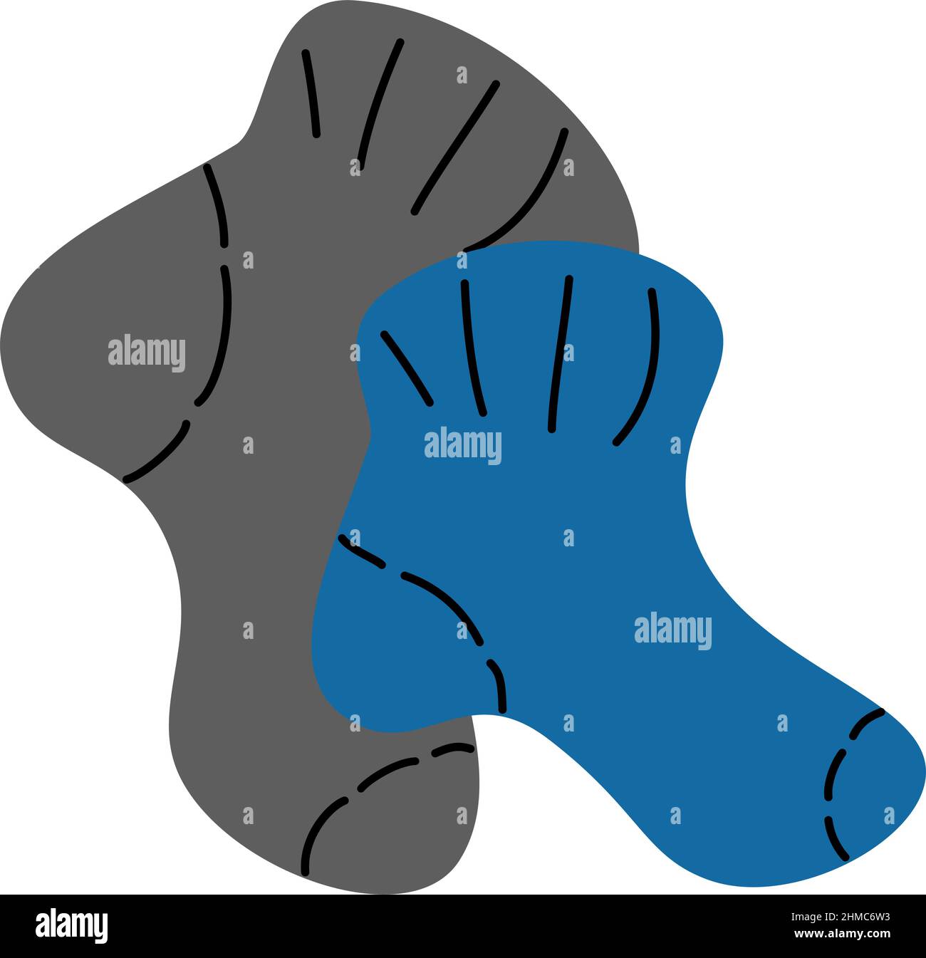 Handgezeichnetes Bild einer warmen Farbe der Socken in Grau und Blau. Design-Element in einem minimalistischen Cartoon-Stil. Vektorgrafik. Stock Vektor