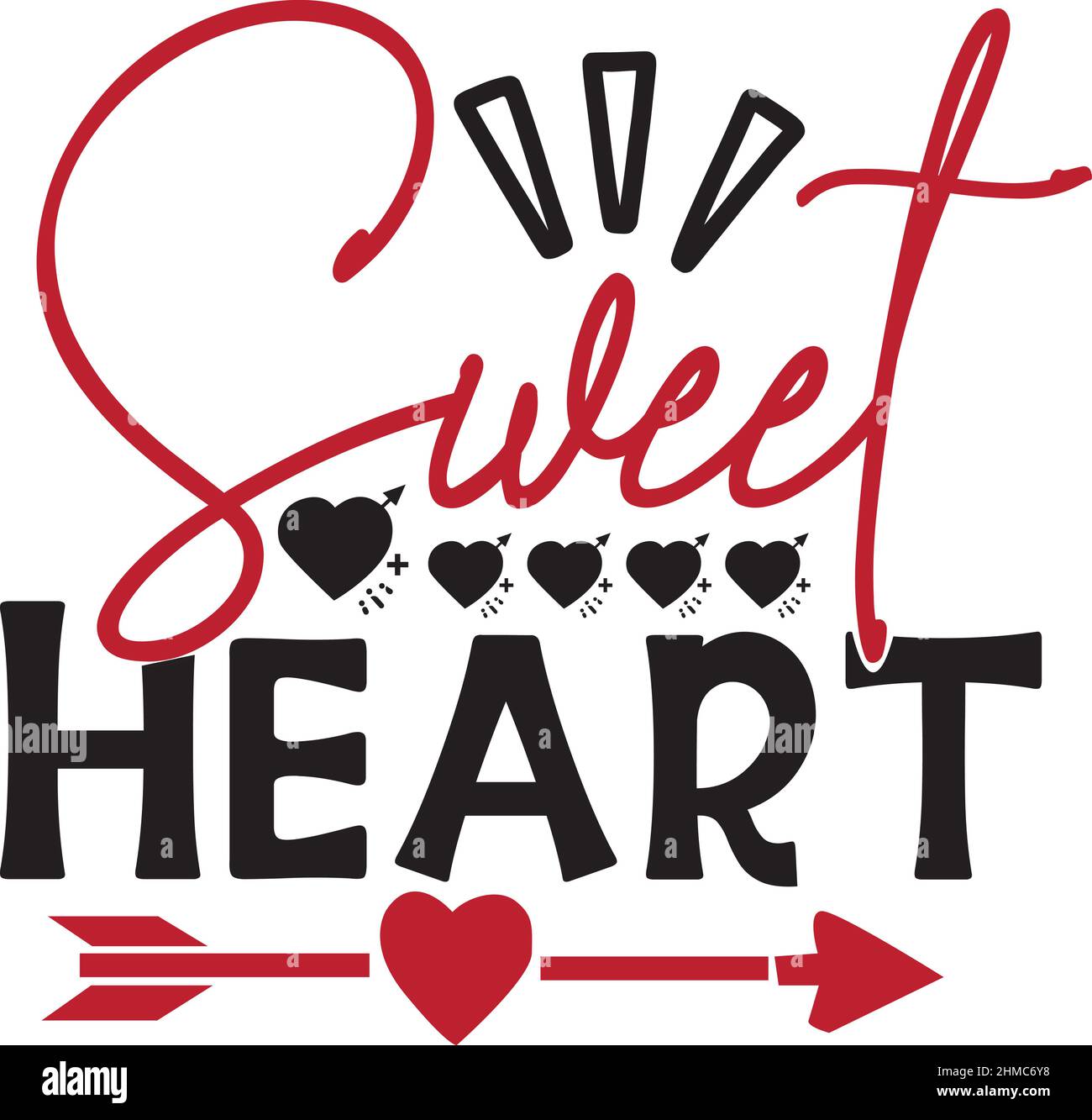 Sweet Heart Valentinstag T-Shirt Monogramm Text Vektor Vorlage Stock Vektor