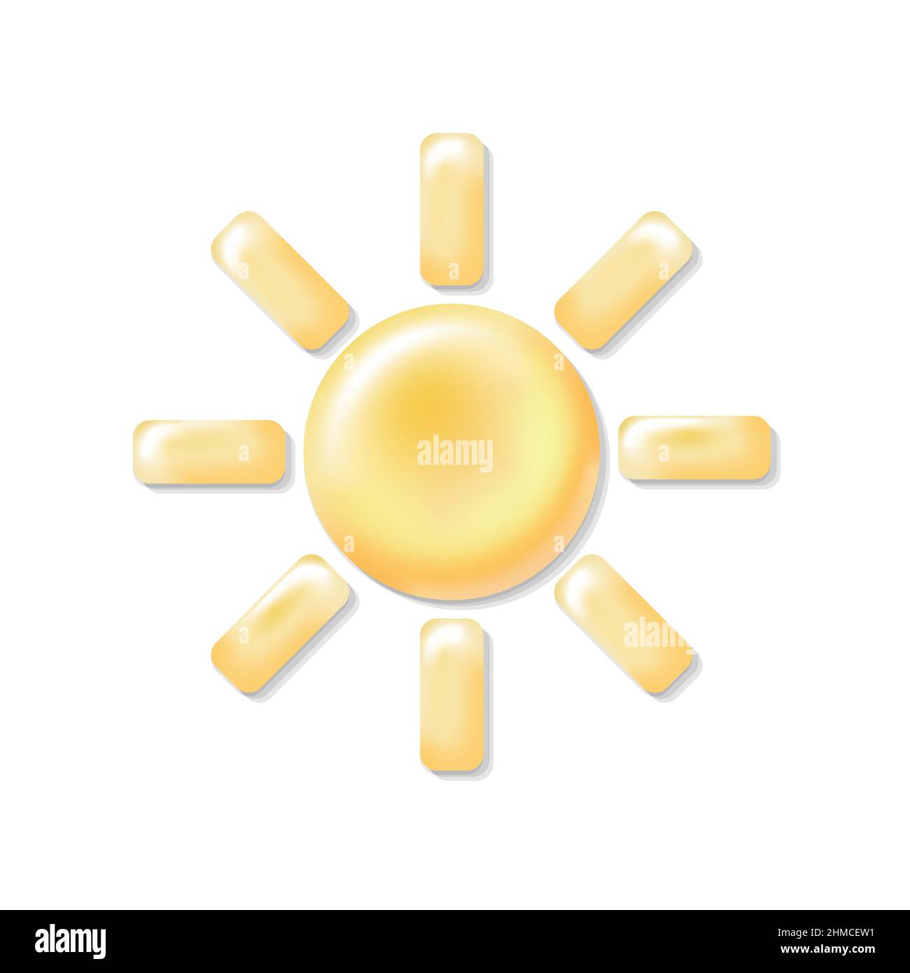 3D Sonnensymbol. Mobile Element Sunny travel Sommerlogo. Sonnenschutzcreme-Symbol spf-Taste gelb Strahlen glühende Vektor-Illustration Stock Vektor