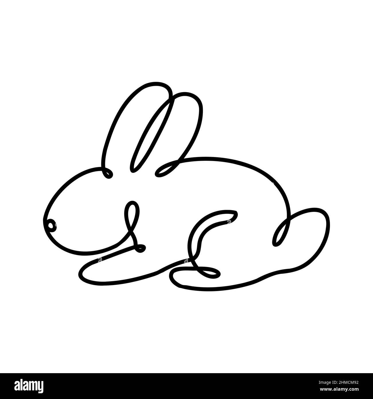 Lustige Kaninchen. Osterhase kontinuierliche eine Linie Zeichnung. Schwarz-weiße Kontur. Vektorgrafik. Stock Vektor