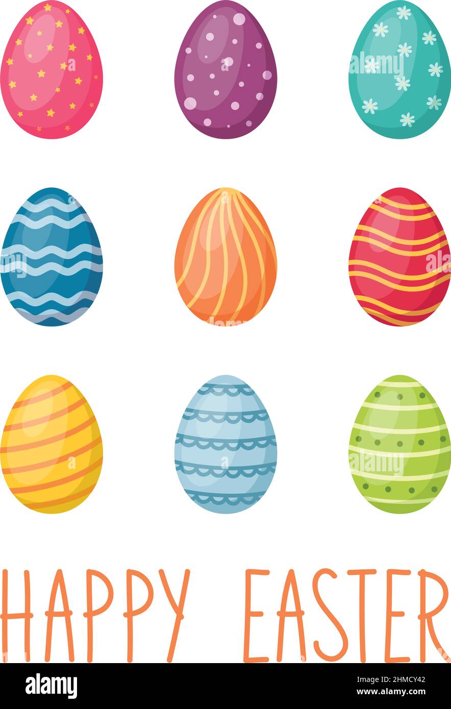 Frohe Osterkarte mit Eiern und handgeschritttem Text, Vektorgrafik Stock Vektor