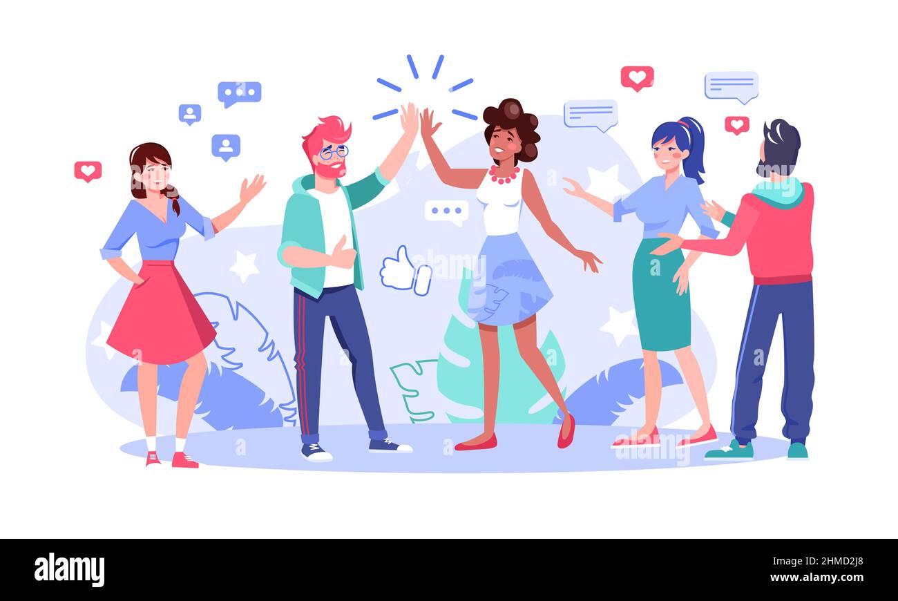 Glückliche Social-Media-Nutzer flache Vektor-Illustration Stock Vektor